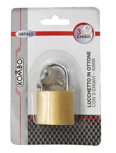 Kombo Lucchetto In Ottone Con 3 Chiavi, 40Mm.
