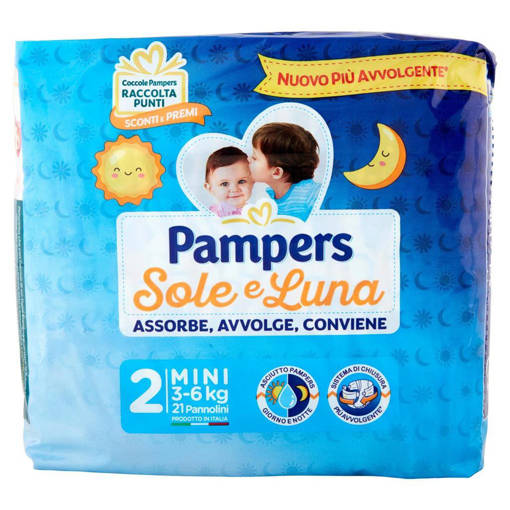 Pampers Sole e Luna Mini Taglia 2 (3-6 Kg), 21 Pannolini