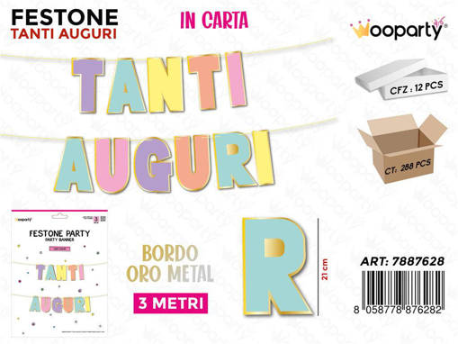 Wooparty Festone Tanti Auguri Pastel 3Mt /Pz Da 12**