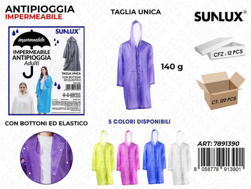 Sunlux IMPERMEABILE ANTIPIOGGIA TG. U ASS. 140G /PZ DA 12**