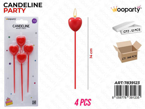 Candeline Party Cuore 4 Pcs 14Cm /Pz Da 12**